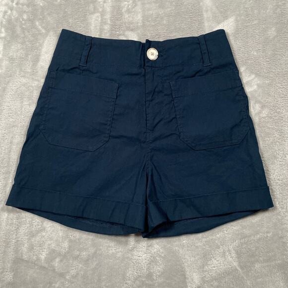 Anthropologie Shorts Womens 26 Blue Stretch High Rise Classic Retro Cuffed - Picture 1 of 9
